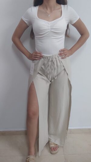 pantalon lino beige